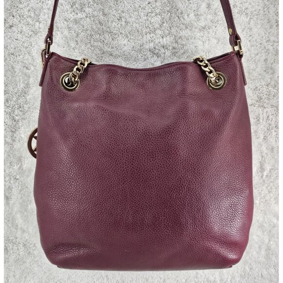 MICHAEL KORS Merlot Pebble Leather Hobo Satchel Shoulder Bag Large Logo Charm - Picture 4 of 15
